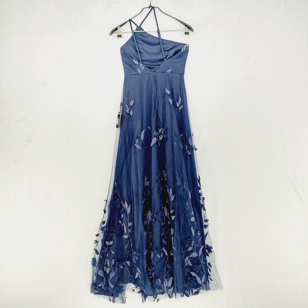 NEW Lulus Regal Poise Navy Blue 3D Floral Applique One-Shoulder Maxi Dress P3433 - Picture 6 of 10